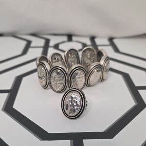 Elegant Silver Oval Bracelet and Ring Set